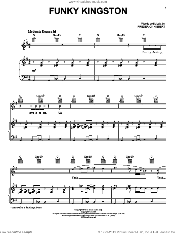 Funky Kingston sheet music for voice, piano or guitar by Toots and The Maytals and Frederick Hibbert, intermediate skill level