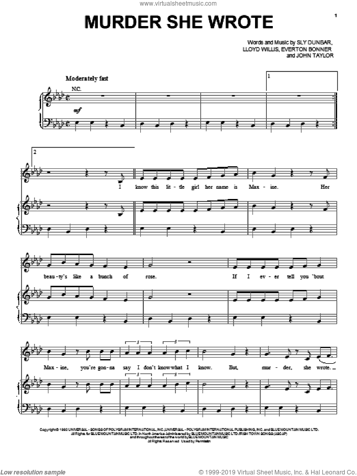 Murder She Wrote sheet music for voice, piano or guitar by Chaka Demus & Pliers, intermediate skill level