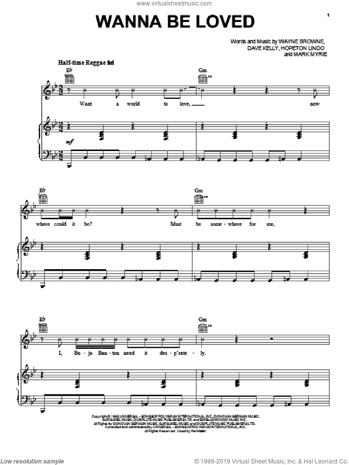 Wanna Be Loved sheet music for voice, piano or guitar by Buju Banton, intermediate skill level