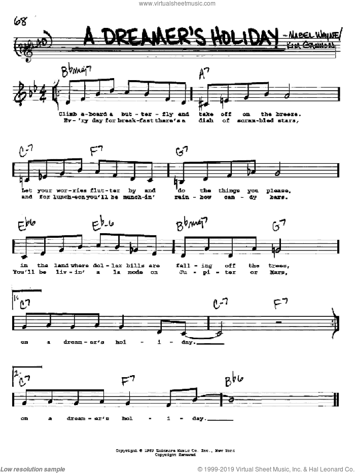 A Dreamer's Holiday sheet music for voice and other instruments  by Mabel Wayne and Kim Gannon, intermediate skill level