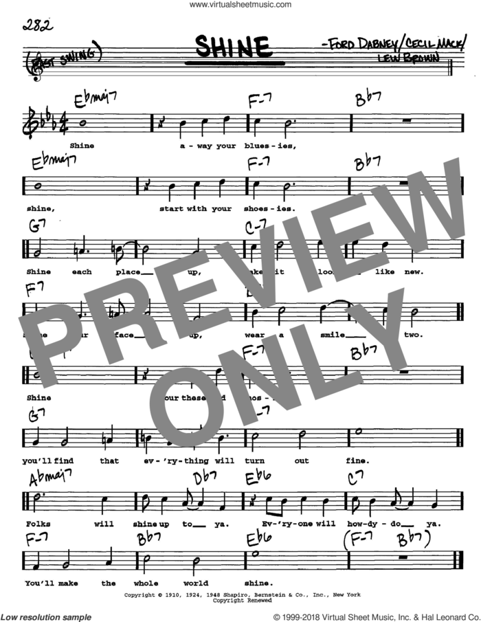 Shine sheet music for voice and other instruments  by Lew Brown, Cecil Mack and Ford Dabney, intermediate skill level
