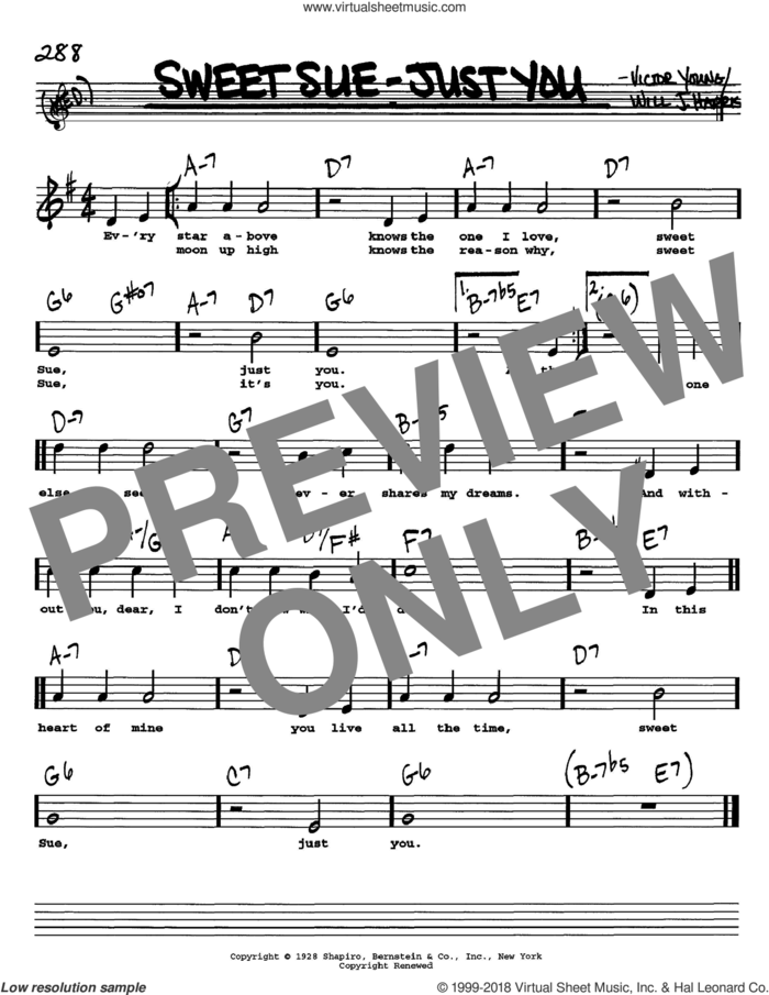 Sweet Sue-Just You sheet music for voice and other instruments  by Will J. Harris and Victor Young, intermediate skill level