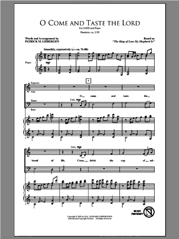 O Come And Taste The Lord sheet music for choir (SATB: soprano, alto, tenor, bass) by Patrick Liebergen, intermediate skill level