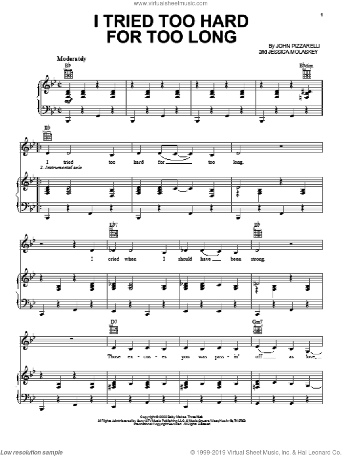 I Tried Too Hard For Too Long sheet music for voice, piano or guitar by John Pizzarelli and Jessica Molaskey, intermediate skill level