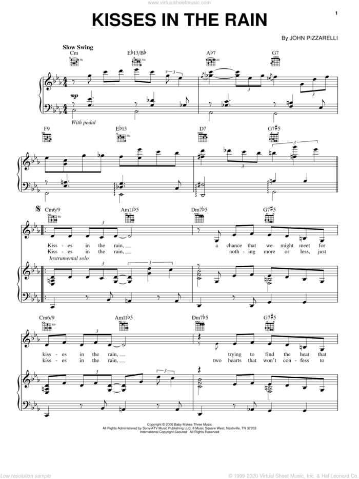 Kisses In The Rain sheet music for voice, piano or guitar by John Pizzarelli, intermediate skill level