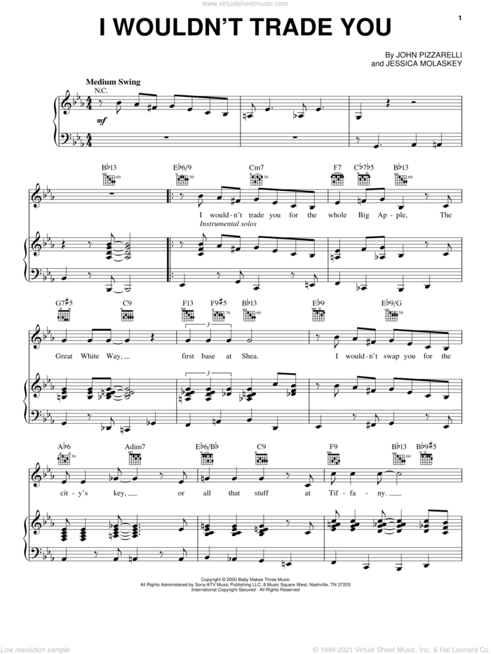 I Wouldn't Trade You sheet music for voice, piano or guitar by John Pizzarelli and Jessica Molaskey, intermediate skill level