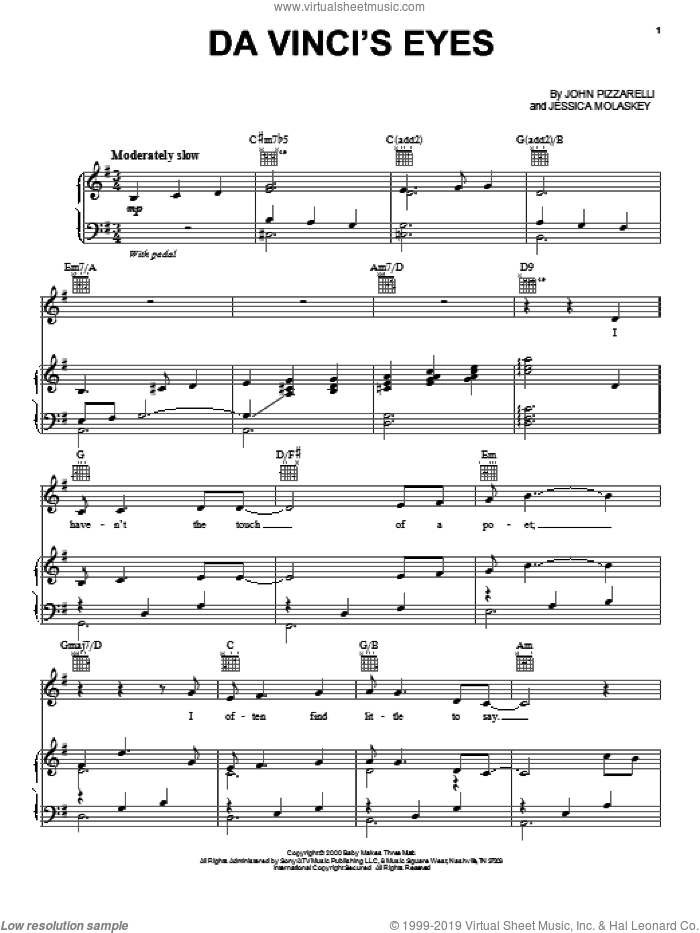 Da Vinci's Eyes sheet music for voice, piano or guitar by John Pizzarelli and Jessica Molaskey, intermediate skill level