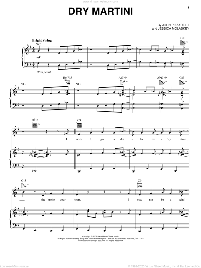 Dry Martini sheet music for voice, piano or guitar by John Pizzarelli and Jessica Molaskey, intermediate skill level