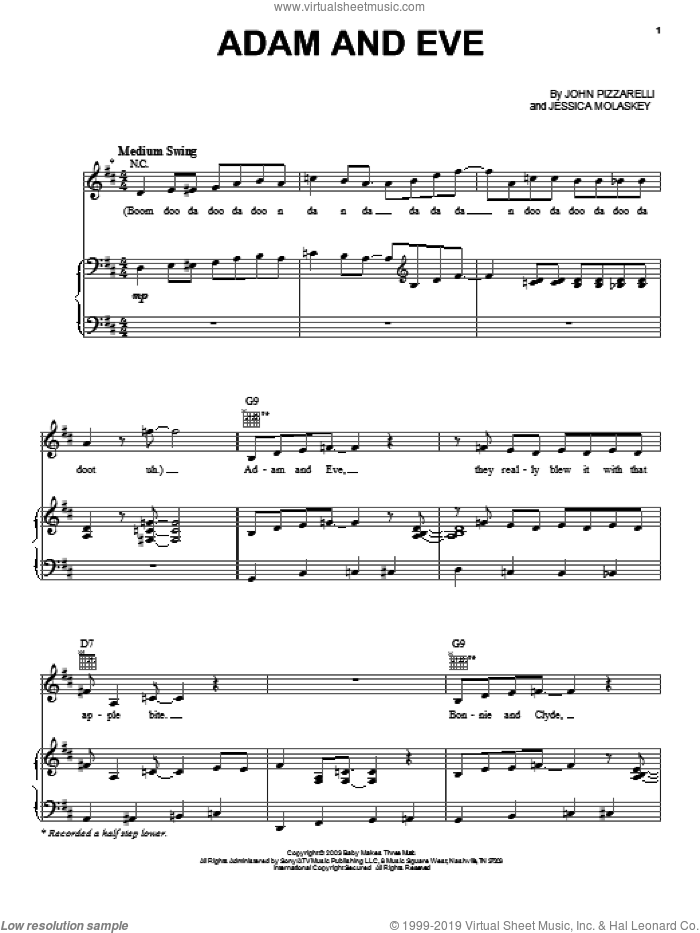 Adam And Eve sheet music for voice, piano or guitar by John Pizzarelli and Jessica Molaskey, intermediate skill level