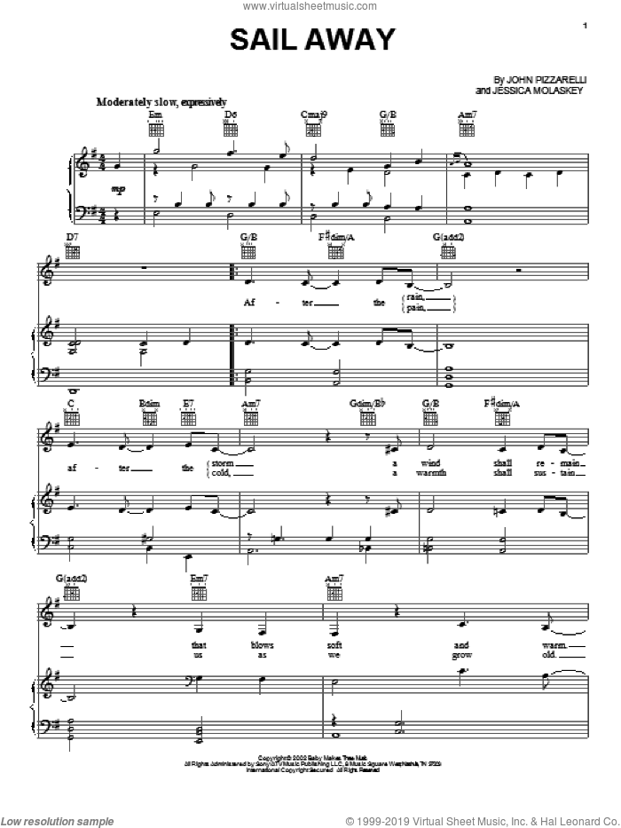 Sail Away sheet music for voice, piano or guitar by John Pizzarelli and Jessica Molaskey, intermediate skill level
