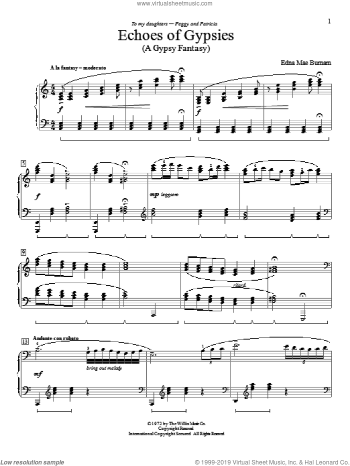 Echoes Of Gypsies sheet music for piano solo (elementary) by Edna Mae Burnam, beginner piano (elementary)