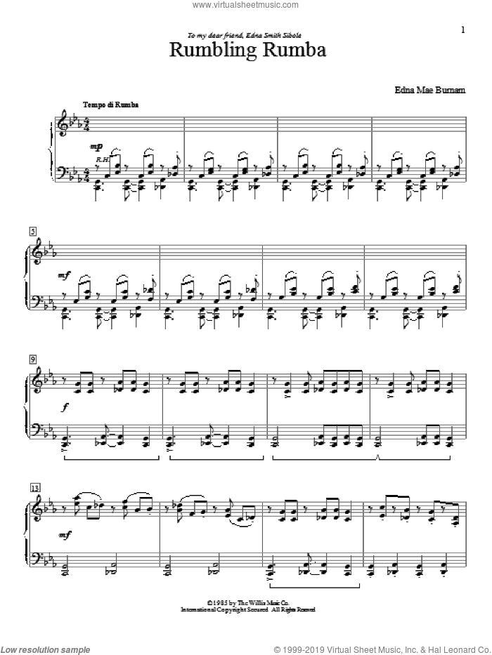 Rumbling Rumba sheet music for piano solo (elementary) by Edna Mae Burnam, beginner piano (elementary)