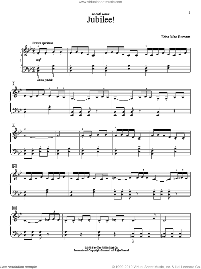 Jubilee! sheet music for piano solo (elementary) by Edna Mae Burnam, beginner piano (elementary)