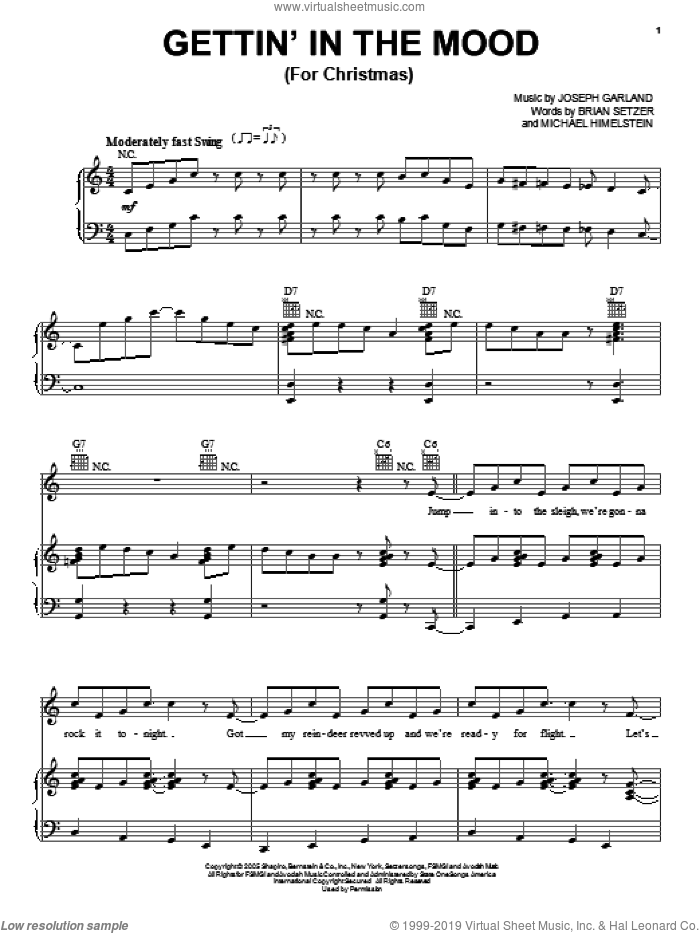 Gettin' In The Mood (For Christmas) sheet music for voice, piano or guitar by Brian Setzer, Joe Garland and Michael Himelstein, intermediate skill level