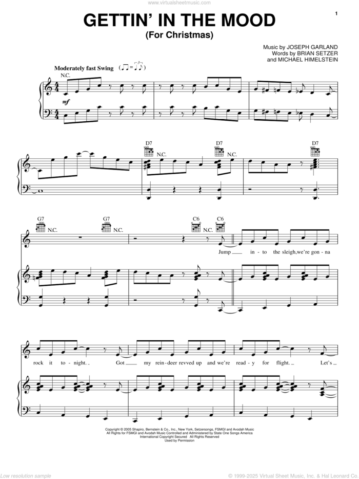 Gettin' In The Mood (For Christmas) sheet music for voice, piano or guitar by Brian Setzer, Joe Garland and Michael Himelstein, intermediate skill level