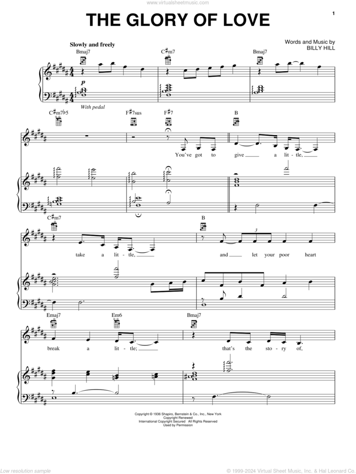 The Glory Of Love sheet music for voice and piano by Bette Midler, Count Basie, Jimmy Durante and Peggy Lee, intermediate skill level