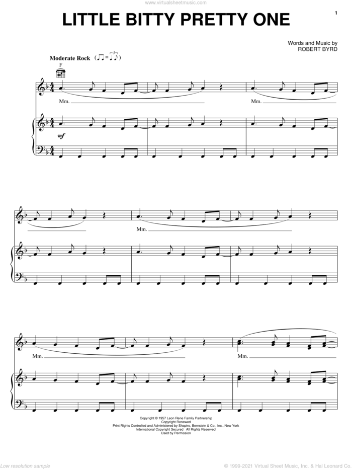Little Bitty Pretty One sheet music for voice, piano or guitar by Thurston Harris, Jackson 5 and Robert Byrd, intermediate skill level