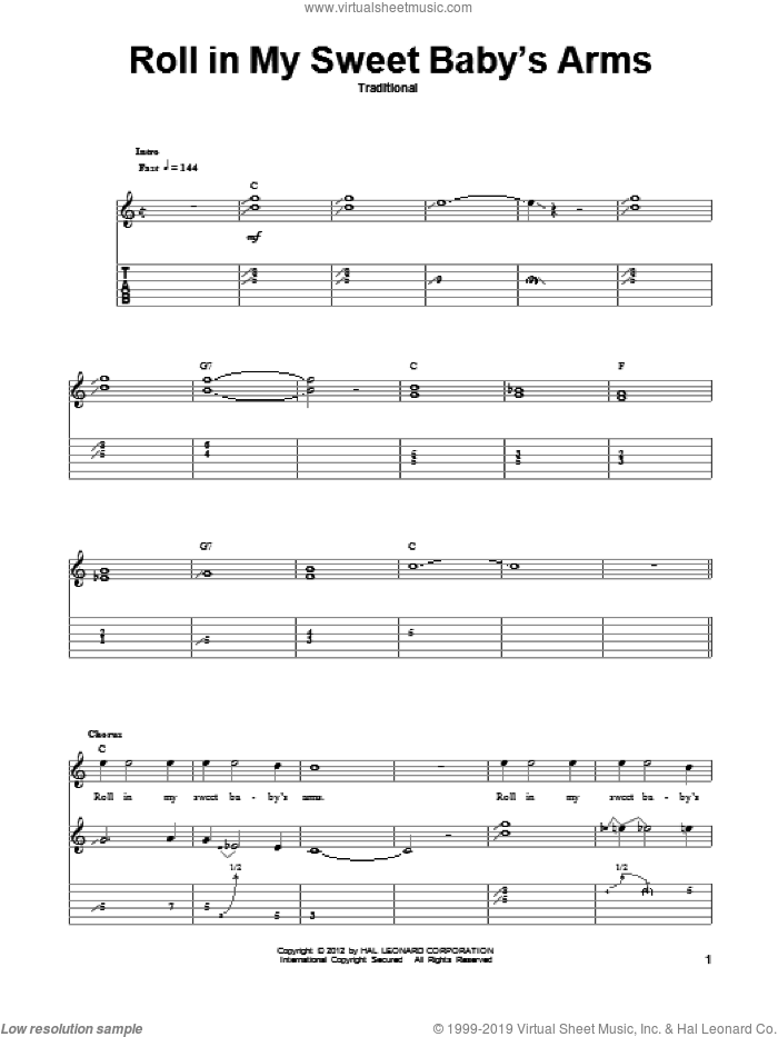 Roll In My Sweet Baby's Arms sheet music for guitar (tablature, play-along) by Lester Flatt, intermediate skill level