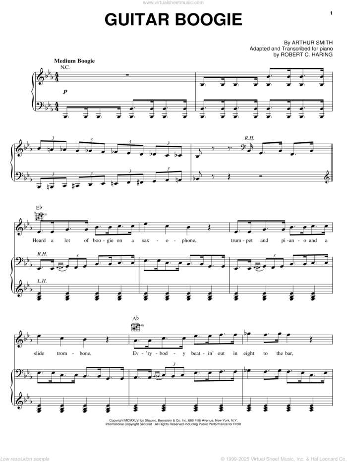 Guitar Boogie Shuffle sheet music for voice, piano or guitar by The Virtues and Arthur Smith, intermediate skill level