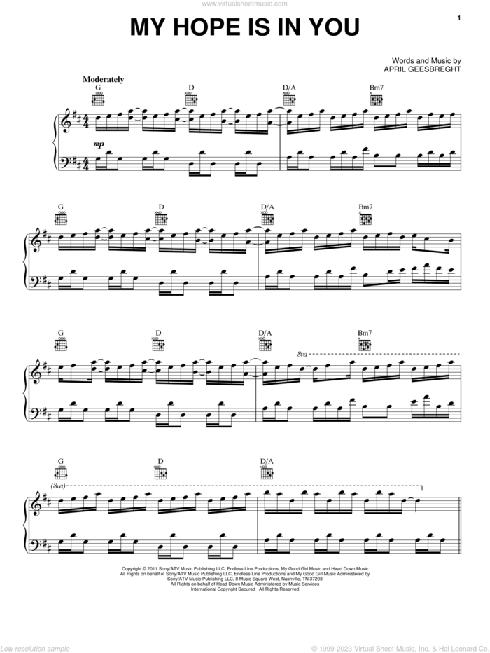 My Hope Is In You sheet music for voice, piano or guitar by April Geesbreght, intermediate skill level