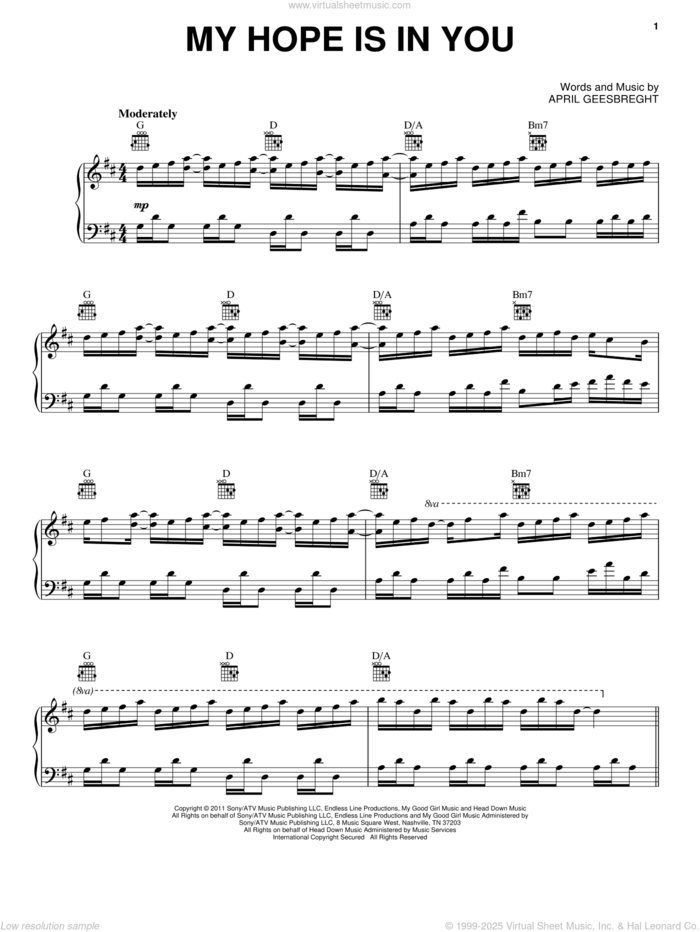 My Hope Is In You sheet music for voice, piano or guitar by April Geesbreght, intermediate skill level