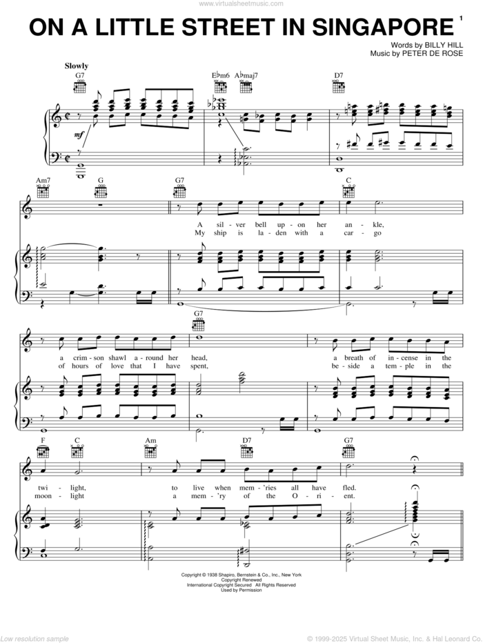 On A Little Street In Singapore sheet music for voice, piano or guitar by Manhattan Transfer, intermediate skill level