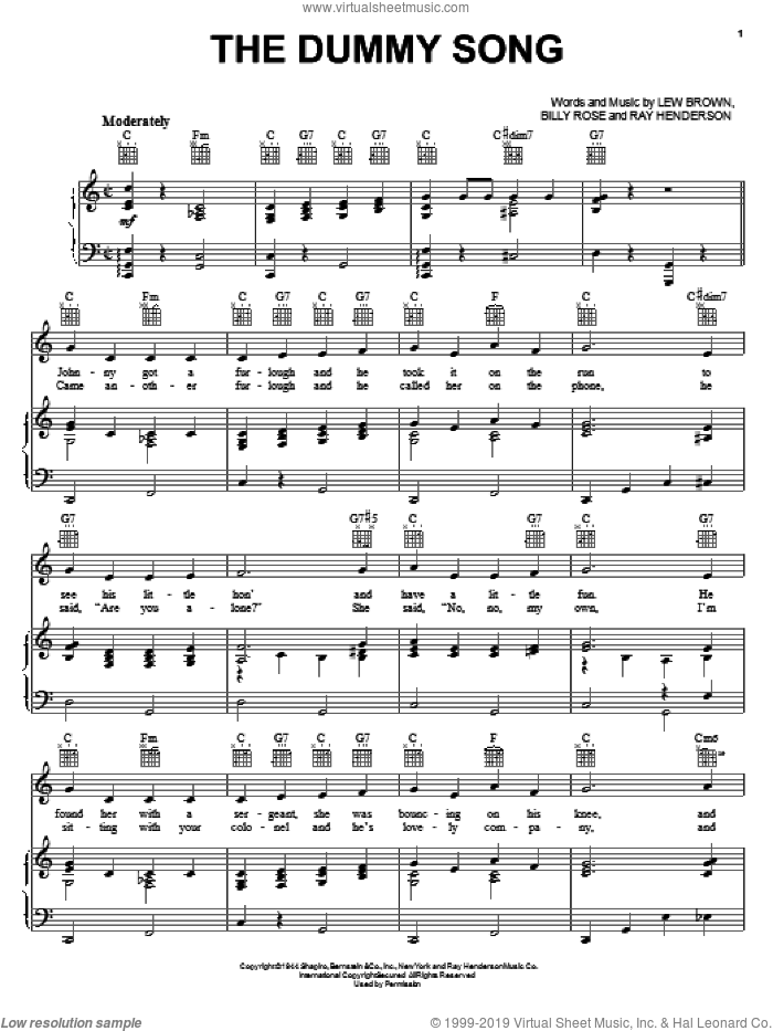 The Dummy Song sheet music for voice, piano or guitar by Ray Henderson, Billy Rose and Lew Brown, intermediate skill level