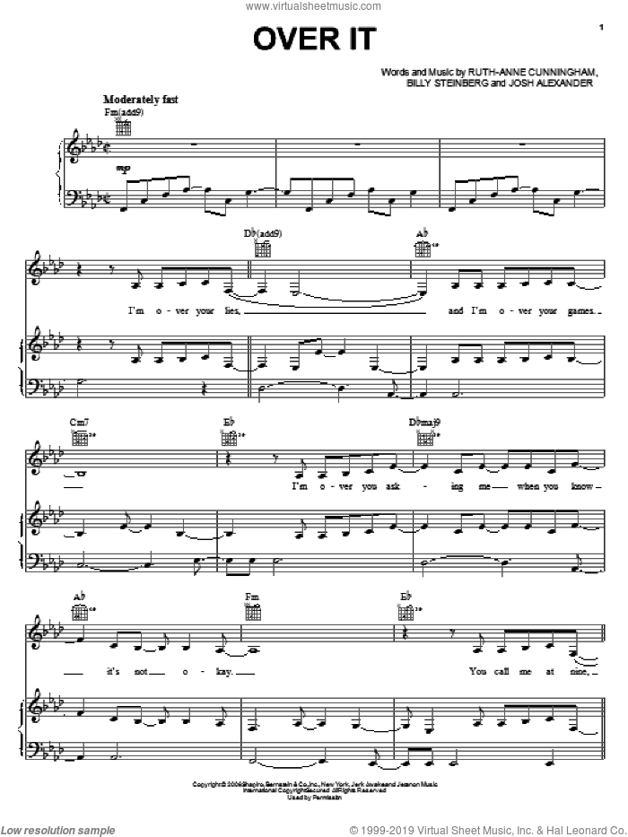 Over It sheet music for voice, piano or guitar by Katharine McPhee, Billy Steinberg and Josh Alexander, intermediate skill level