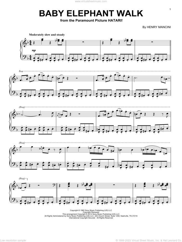 Baby Elephant Walk sheet music for piano solo by Henry Mancini, Bob Gulla and Frank Martyn, intermediate skill level