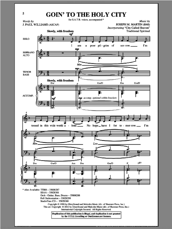 Goin' To The Holy City sheet music for choir (SATB: soprano, alto, tenor, bass) by Joseph M. Martin and J. Paul Williams, intermediate skill level