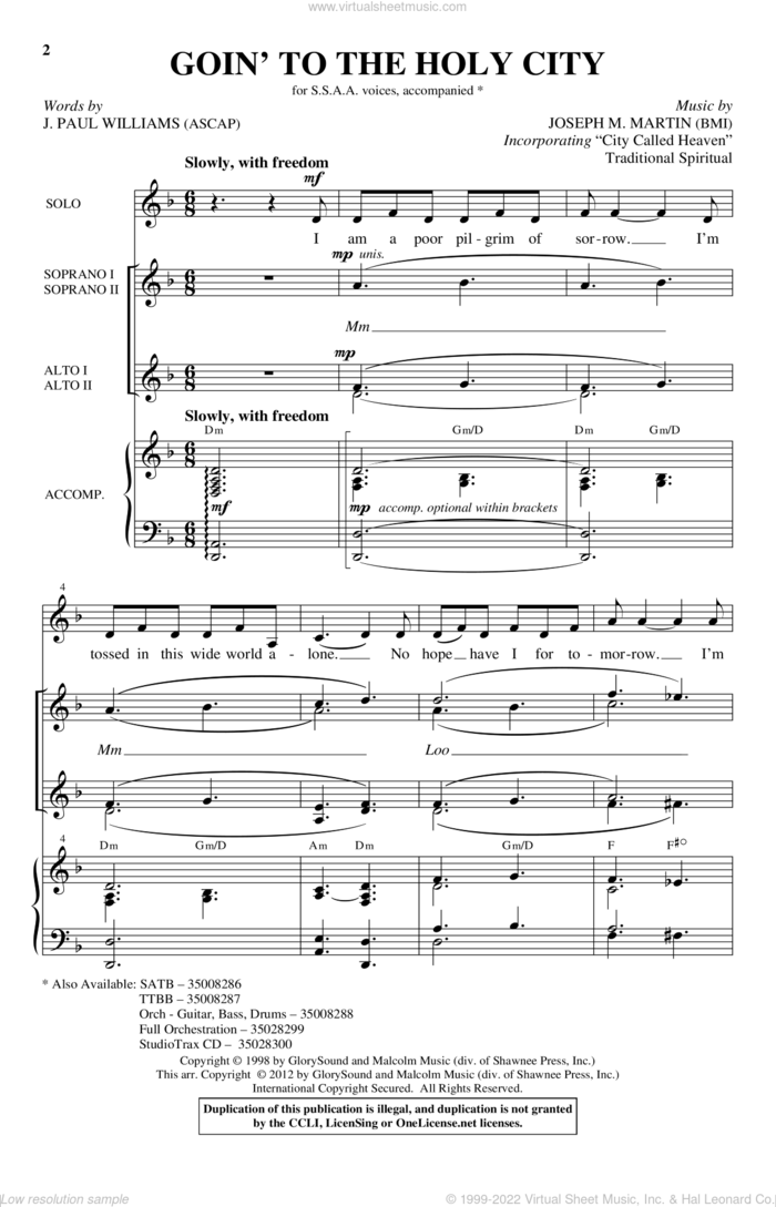 Goin' To The Holy City sheet music for choir (SSA: soprano, alto) by Joseph M. Martin and J. Paul Williams, intermediate skill level