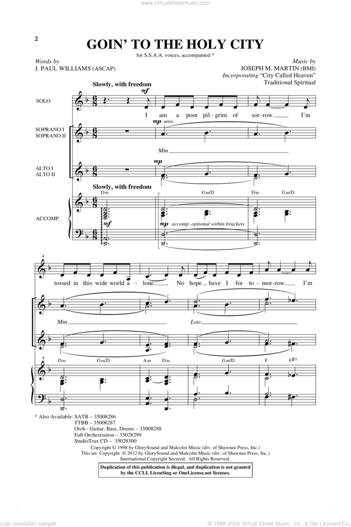 Goin' To The Holy City sheet music for choir (SSA: soprano, alto) by Joseph M. Martin and J. Paul Williams, intermediate skill level