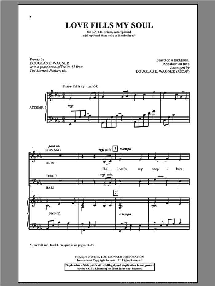 Love Fills My Soul sheet music for choir (SATB: soprano, alto, tenor, bass) by Douglas E. Wagner, intermediate skill level