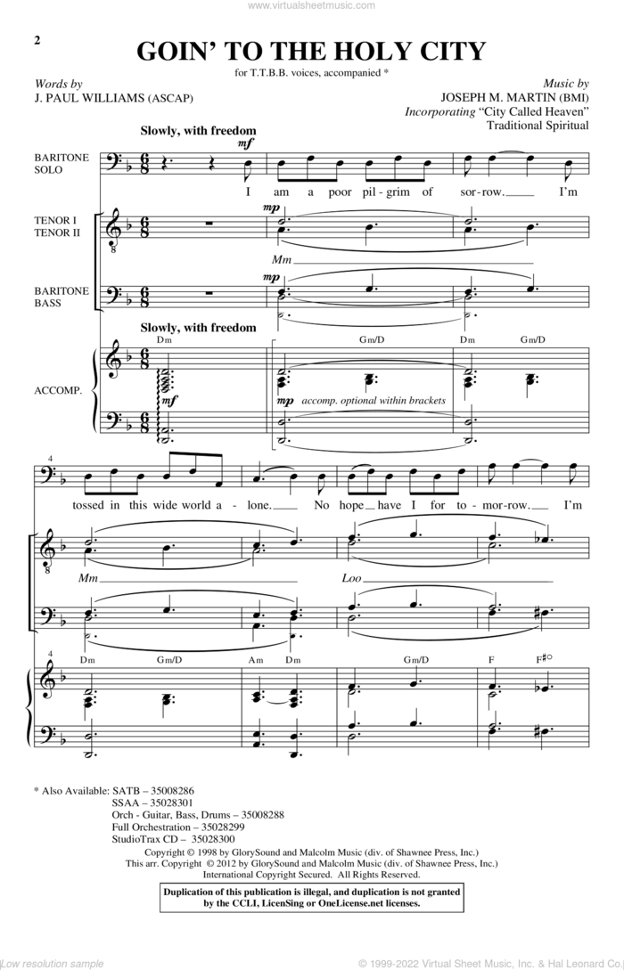 Goin' To The Holy City sheet music for choir (TTBB: tenor, bass) by Joseph M. Martin and J. Paul Williams, intermediate skill level