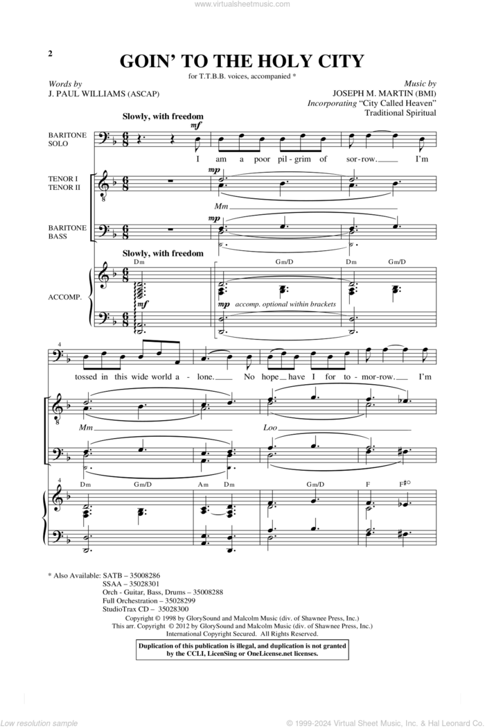 Goin' To The Holy City sheet music for choir (TTBB: tenor, bass) by Joseph M. Martin and J. Paul Williams, intermediate skill level