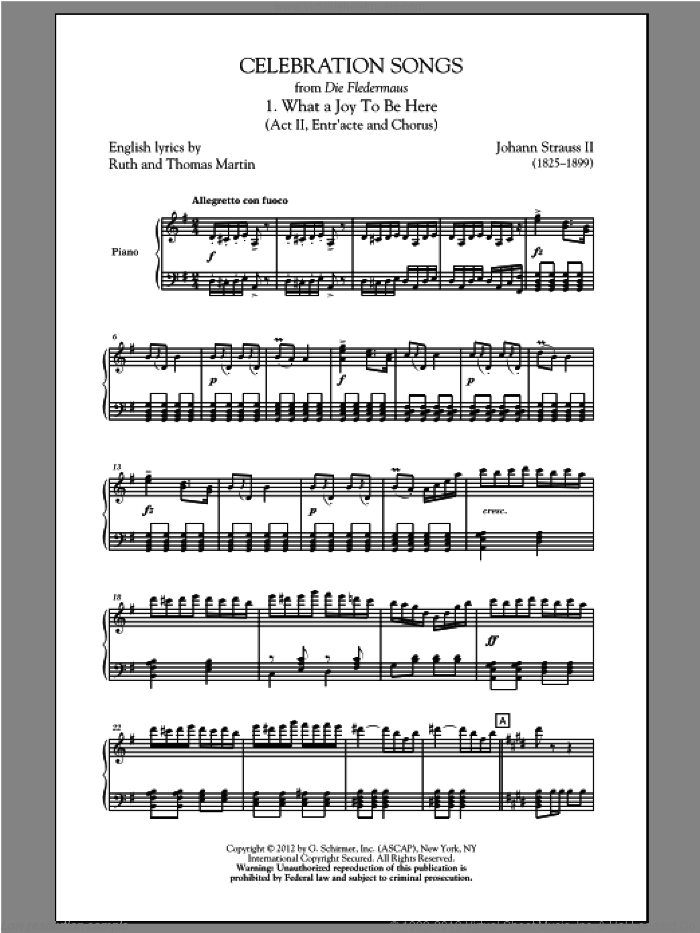 What A Joy To Be Here sheet music for choir by Johann Strauss, Jr., classical score, intermediate skill level