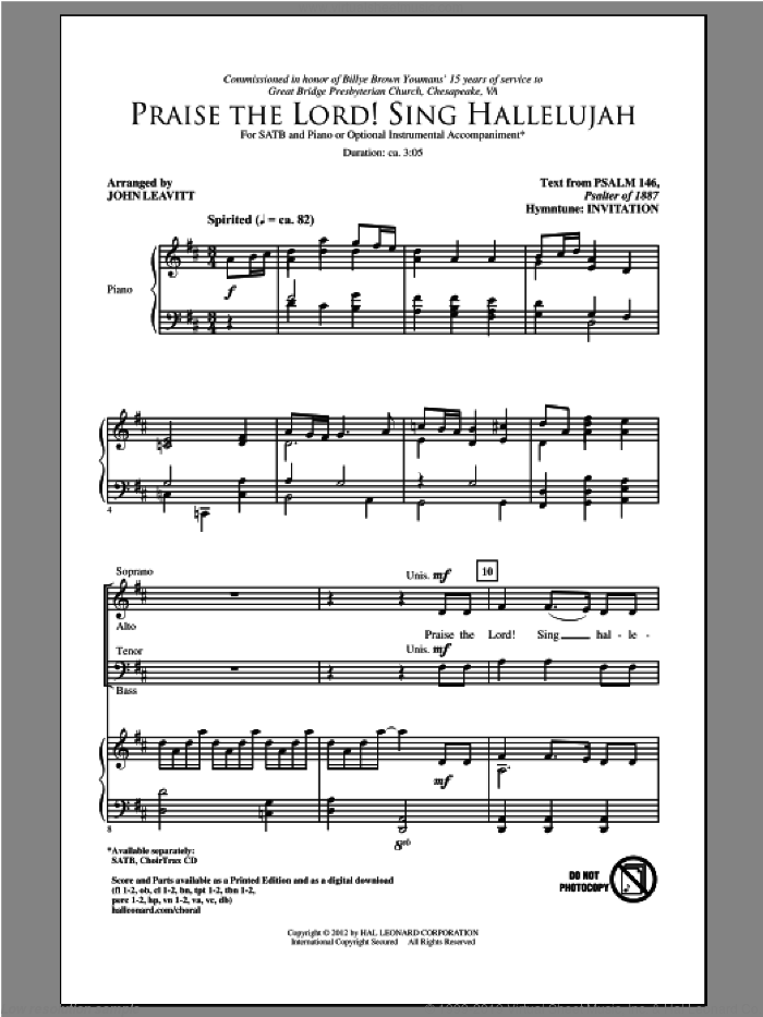 Praise The Lord! Sing Hallelujah sheet music for choir (SATB: soprano, alto, tenor, bass) by John Leavitt and Early American Tune, intermediate skill level