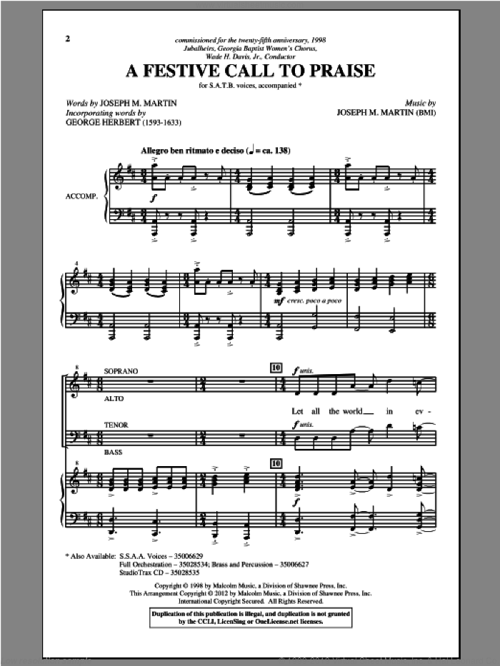 A Festive Call To Praise sheet music for choir (SATB: soprano, alto, tenor, bass) by Joseph M. Martin, Brant Adams and Joseph  M. Martin, intermediate skill level
