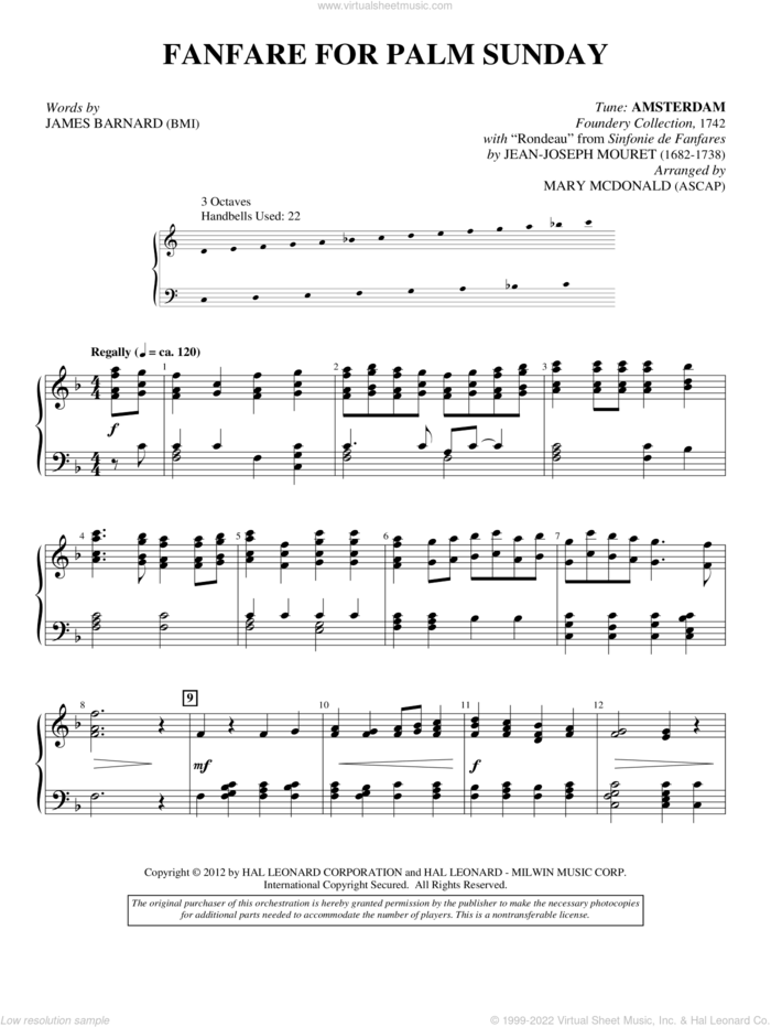 Fanfare For Palm Sunday sheet music for handbells by Mary McDonald and James Barnard, intermediate skill level