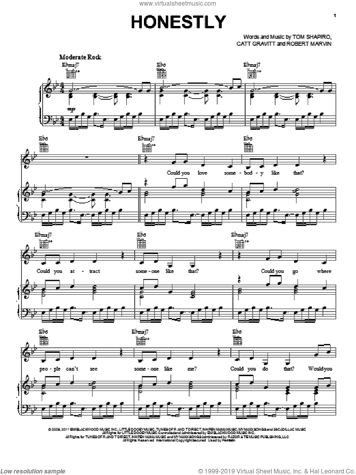 Honestly sheet music for voice, piano or guitar by Kelly Clarkson, Catt Gravitt, Robert Marvin and Tom Shapiro, intermediate skill level