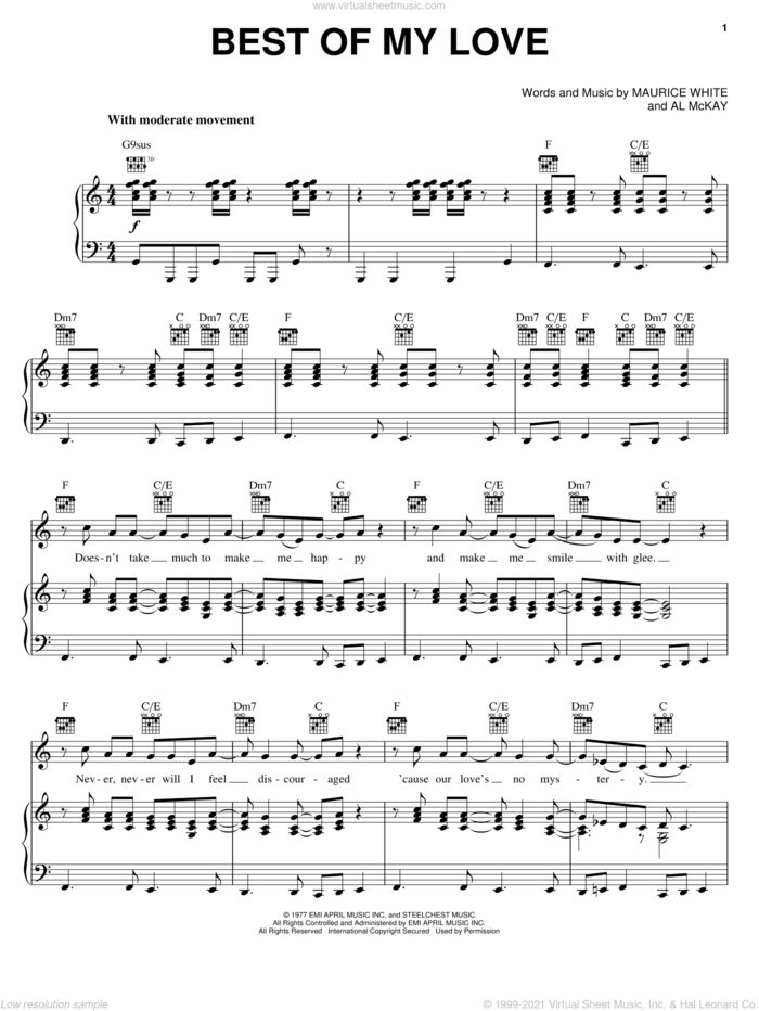 Best Of My Love sheet music for voice, piano or guitar by The Emotions, Al McKay and Maurice White, intermediate skill level