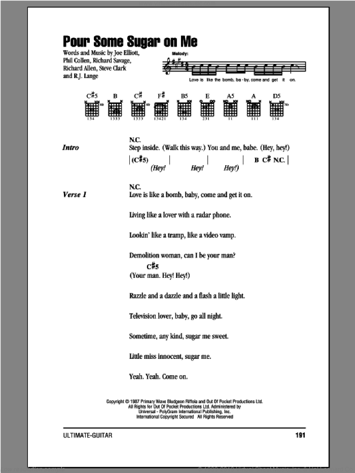 Pour Some Sugar On Me sheet music for guitar (chords) by Def Leppard, intermediate skill level