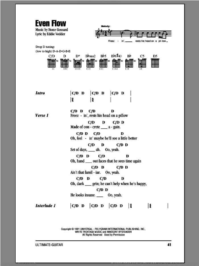 Even Flow sheet music for guitar (chords) by Pearl Jam, intermediate skill level
