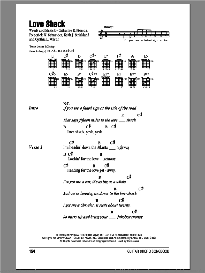 Love Shack sheet music for guitar (chords) by The B-52's, intermediate skill level