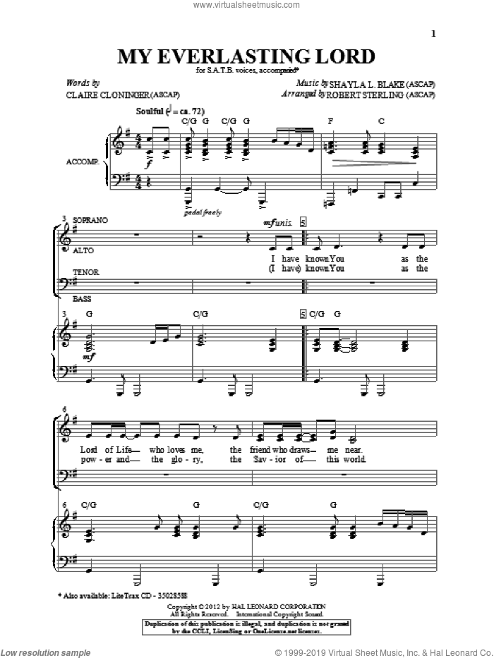 My Everlasting Lord sheet music for choir (SATB: soprano, alto, tenor, bass) by Shayla Blake, Claire Cloninger and Robert Sterling, intermediate skill level