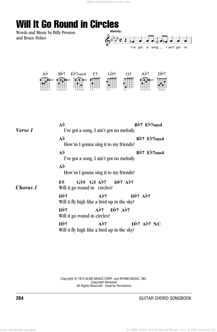 Will It Go Round In Circles sheet music for guitar (chords) by Billy Preston and Bruce Fisher, intermediate skill level