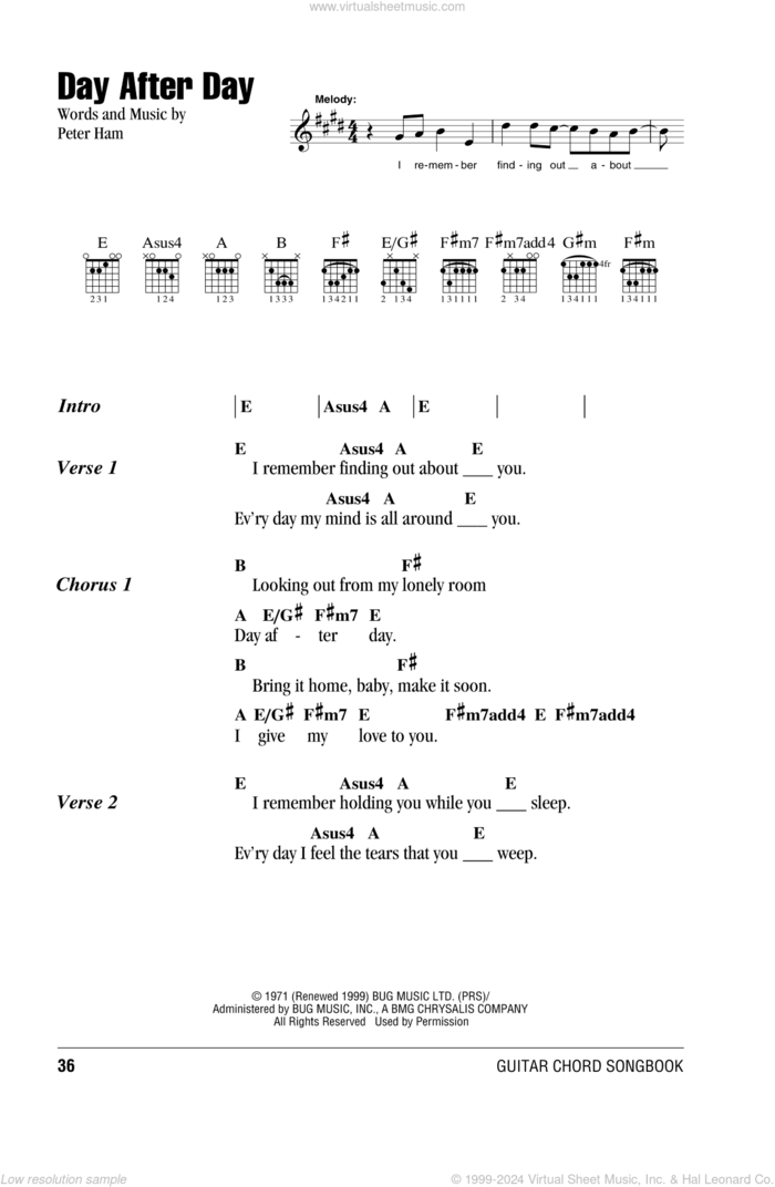 Day After Day sheet music for guitar (chords) by Badfinger and Pete Ham, intermediate skill level