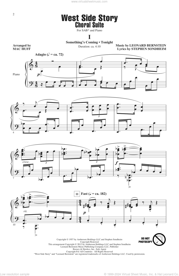 West Side Story (Choral Suite) (arr. Mac Huff) sheet music for choir (SAB: soprano, alto, bass) by Stephen Sondheim, Leonard Bernstein and Mac Huff, intermediate skill level