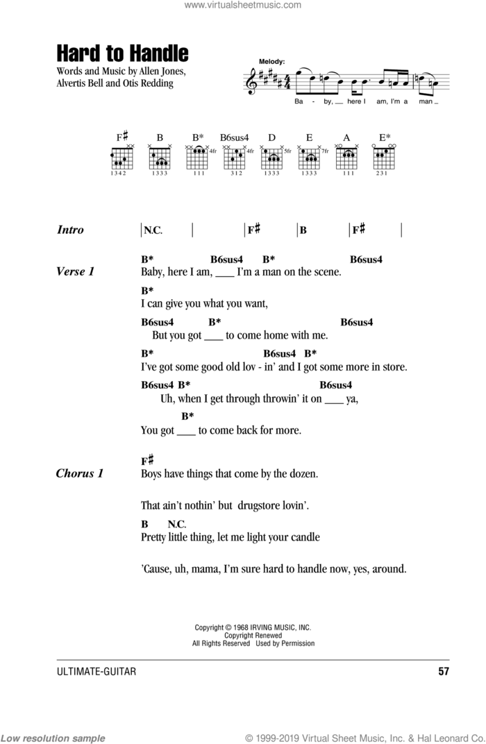 Hard To Handle sheet music for guitar (chords) by The Black Crowes, Allen Jones, Alvertis Bell and Otis Redding, intermediate skill level