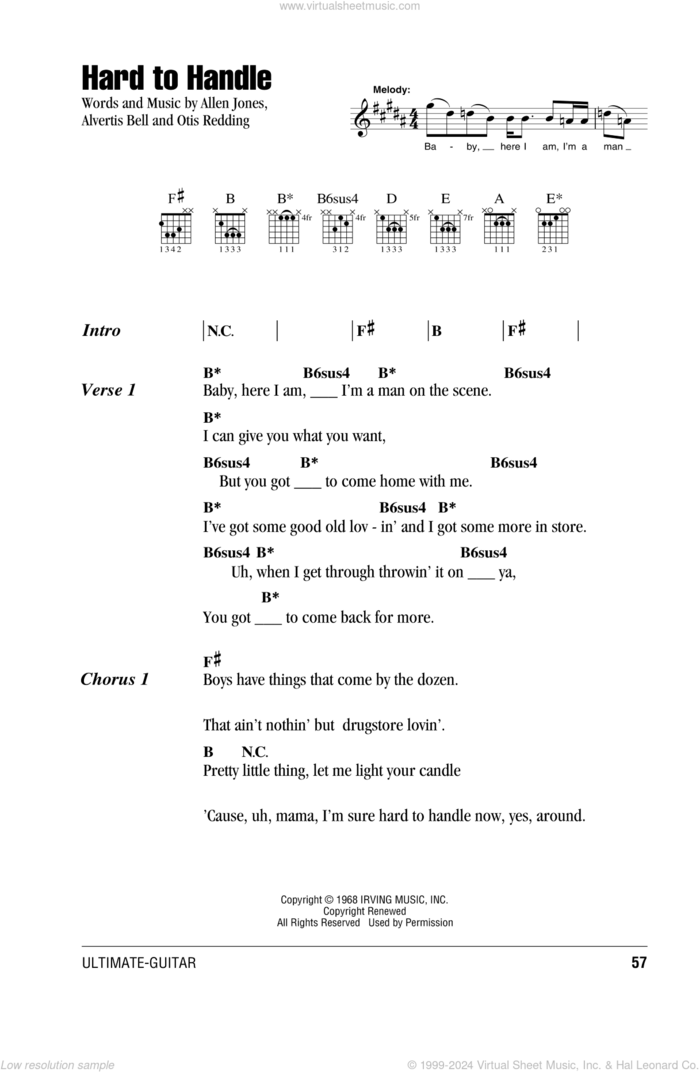 Hard To Handle sheet music for guitar (chords) by The Black Crowes, Allen Jones, Alvertis Bell and Otis Redding, intermediate skill level